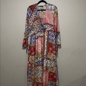 Zara Patchwork Floral Maxi Dress in Red, Blue, Green